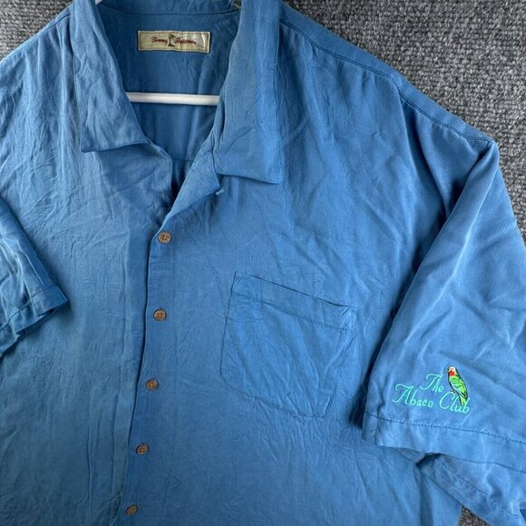 Tommy Bahama Silk Button Up Shirt Short Sleeve Mens Hawaii Blue 2XL Solid Adult - Picture 1 of 16